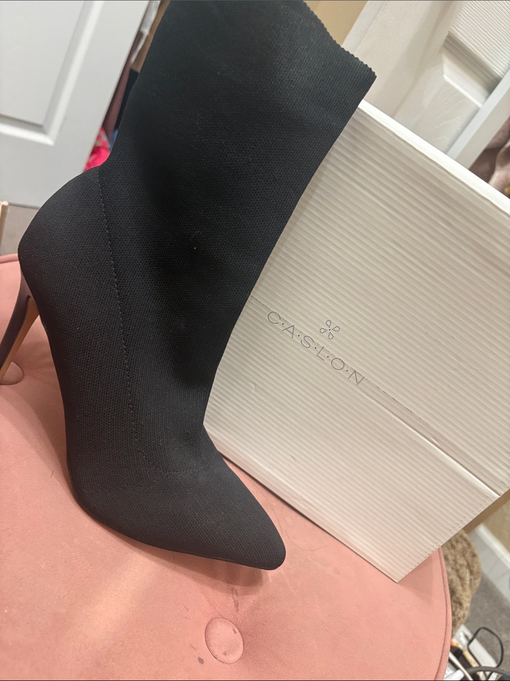 Express Black Stretch-Knit Pointed Stiletto Booties